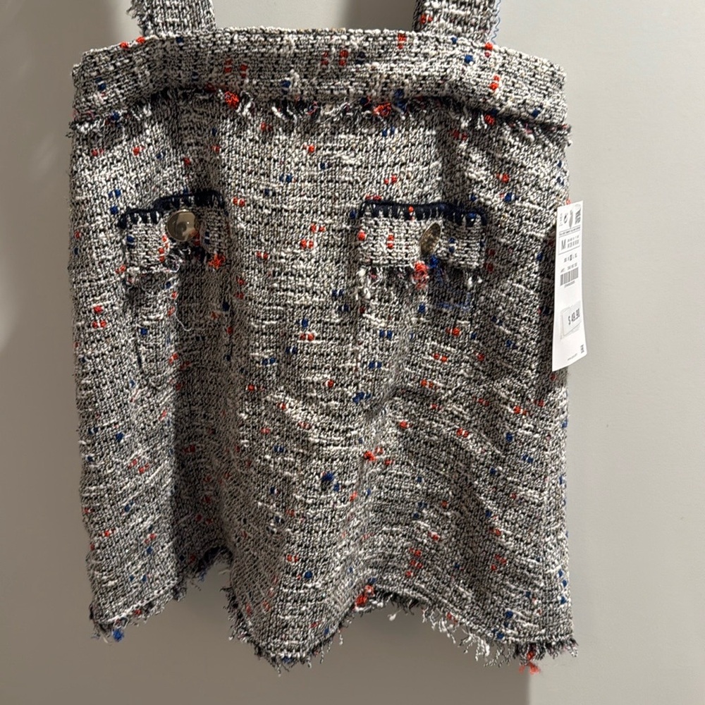 NWT Zara Tweed Mini Skirt with Suspenders - Picture 7 of 12